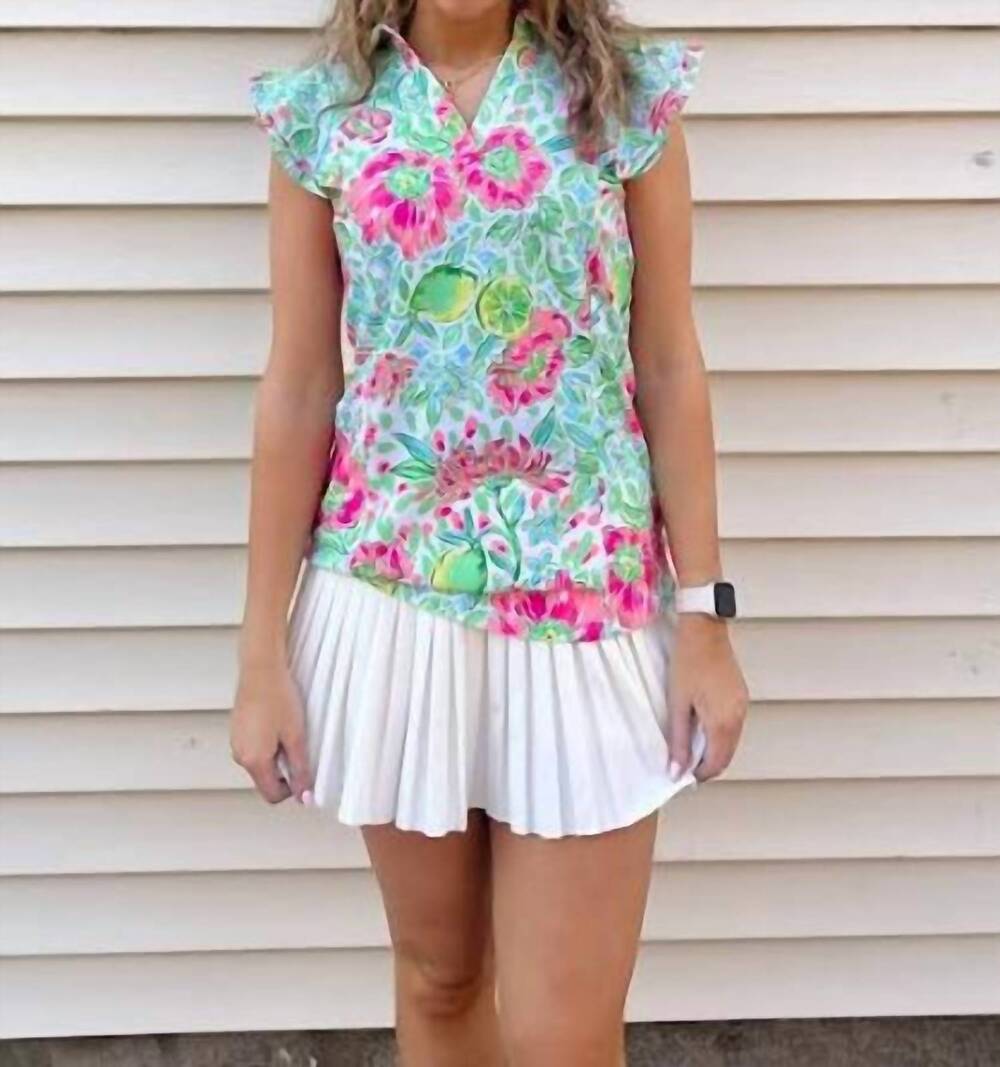 NEW ARYEH ruffle sleeve polo top in tropical flower